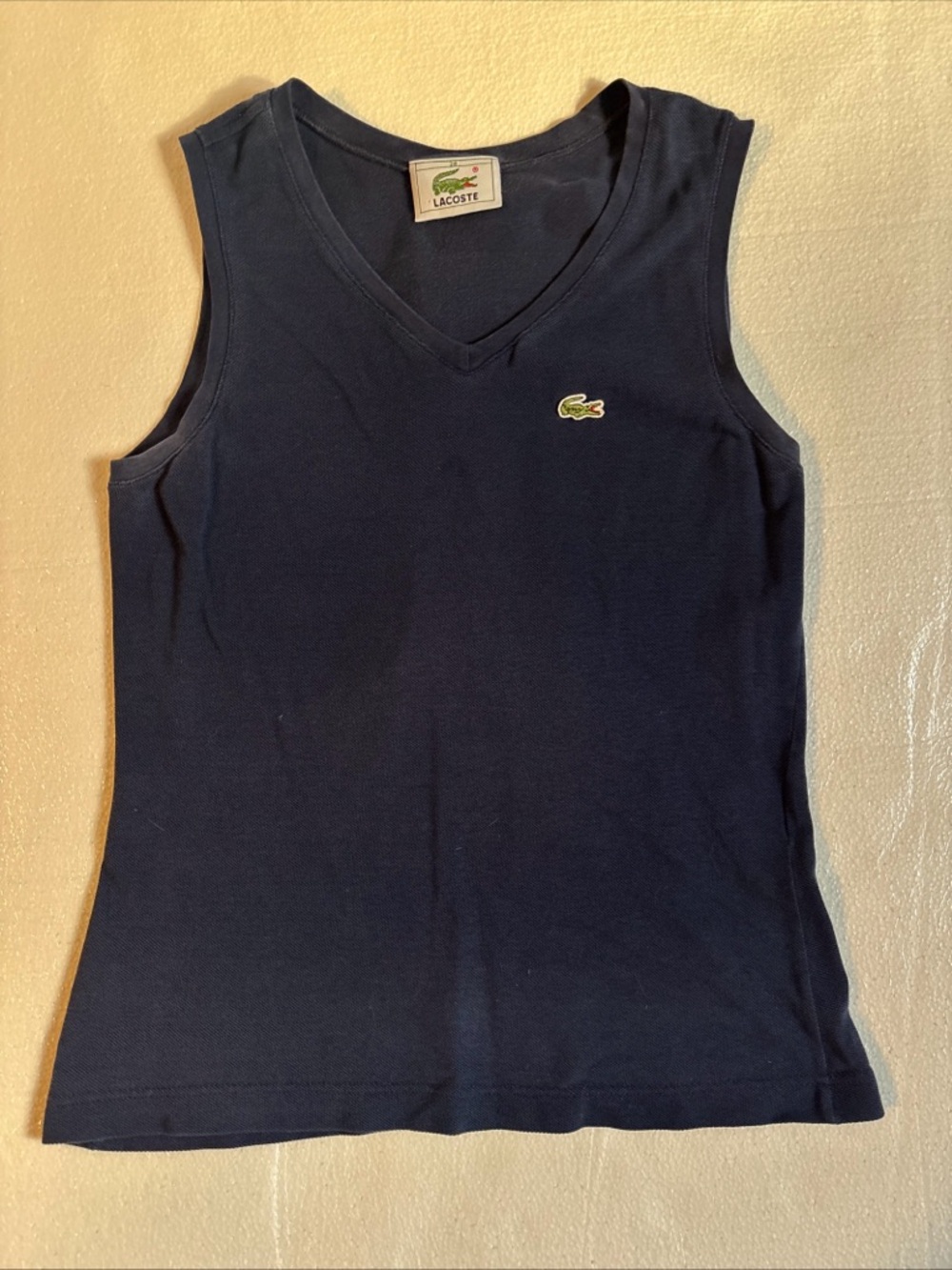 Lacoste Navy V-Neck Sleeveless Tank with Embroidered Crocodile